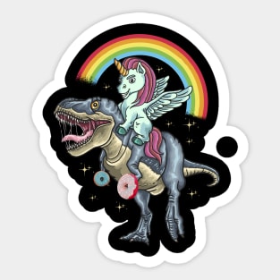 Unicorn Ridding Dinosaur Donus Sticker